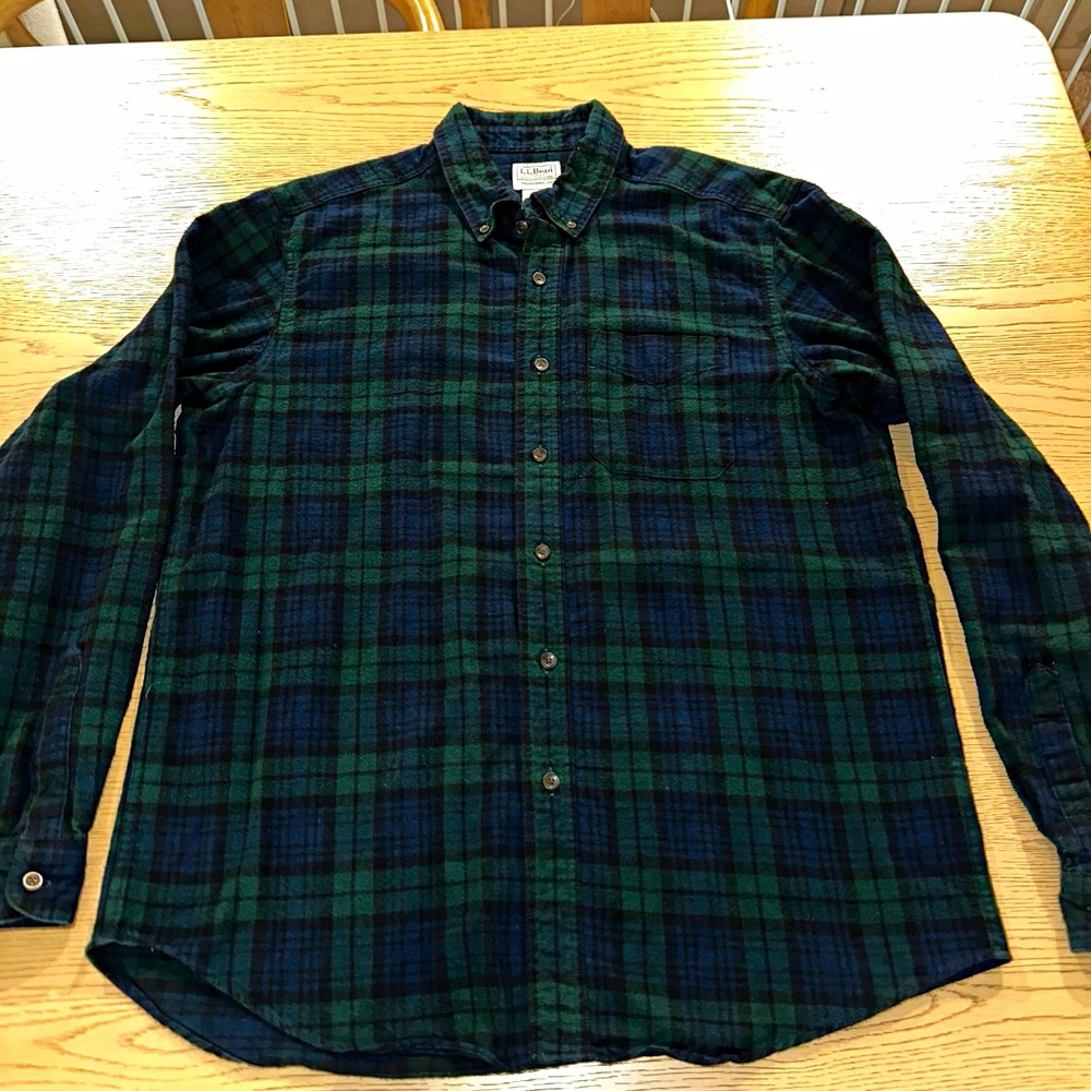 LL Bean Mens L Regular Traditional Fit Plaid Flannel Shirt 228061 Green Blue